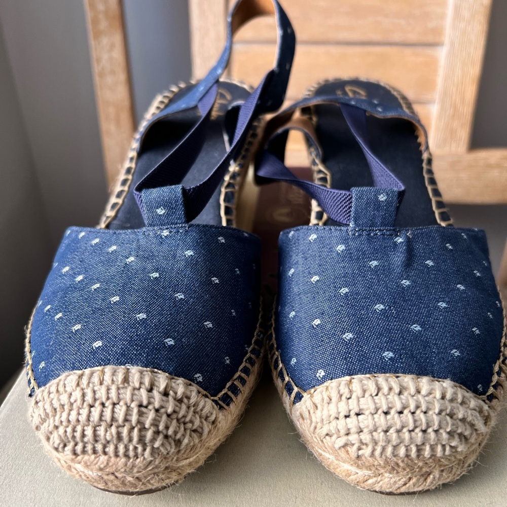 Clarks Navy Wedge Sandals Sz 8